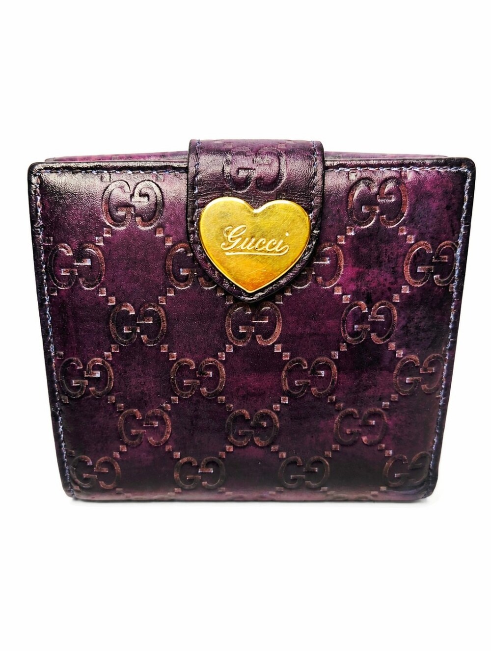 Vintage Gucci Wallet Purple Heart GG Y2K Leather Bifold Authentic with COA